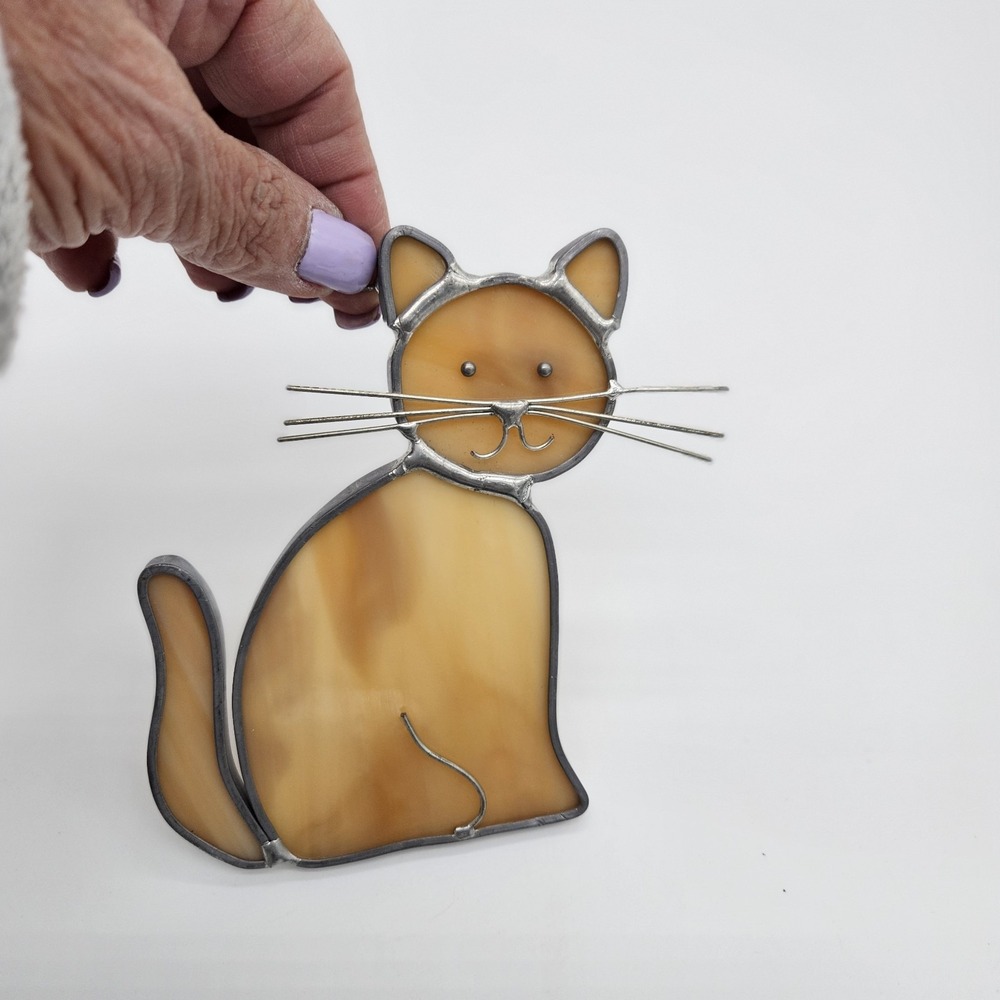 Vintage Renaissance Glass Sitting Cat Suncatcher 1991 - Picture 3 of 7